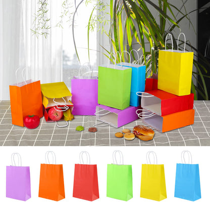XPCARE 100Pcs Paper Gift Bags,6.3"x3.15"x8.66 Kraft Paper Party Favor Bulk Rainbow Goodie Small Gift Bags with Handles for Kids Birthday Baby Shower Crafts Wedding Party Supplies (6 Colors)