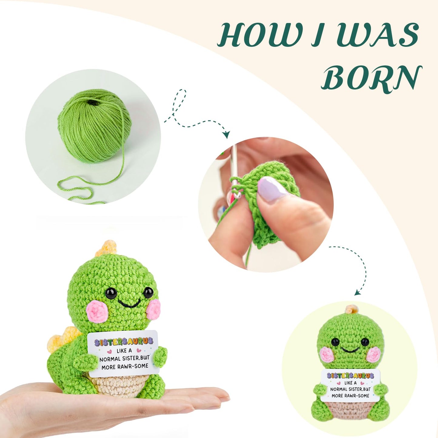 AceThrills Sister Birthday Gifts, Sister Gifts from Sisters Brothers, Soul Sisters Friend Birthday Mothers Day Graduation Long Distance Gift for Women Girls - Crochet Cute Dinosaur Sistersaurus