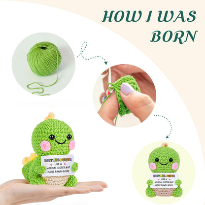 AceThrills Sister Birthday Gifts, Sister Gifts from Sisters Brothers, Soul Sisters Friend Birthday Mothers Day Graduation Long Distance Gift for Women Girls - Crochet Cute Dinosaur Sistersaurus