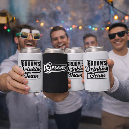 Groom and Groomsmen Can Coolers – Groom’s Drinking Team Beer Can Coolers for Bachelor Party and Wedding Gifts