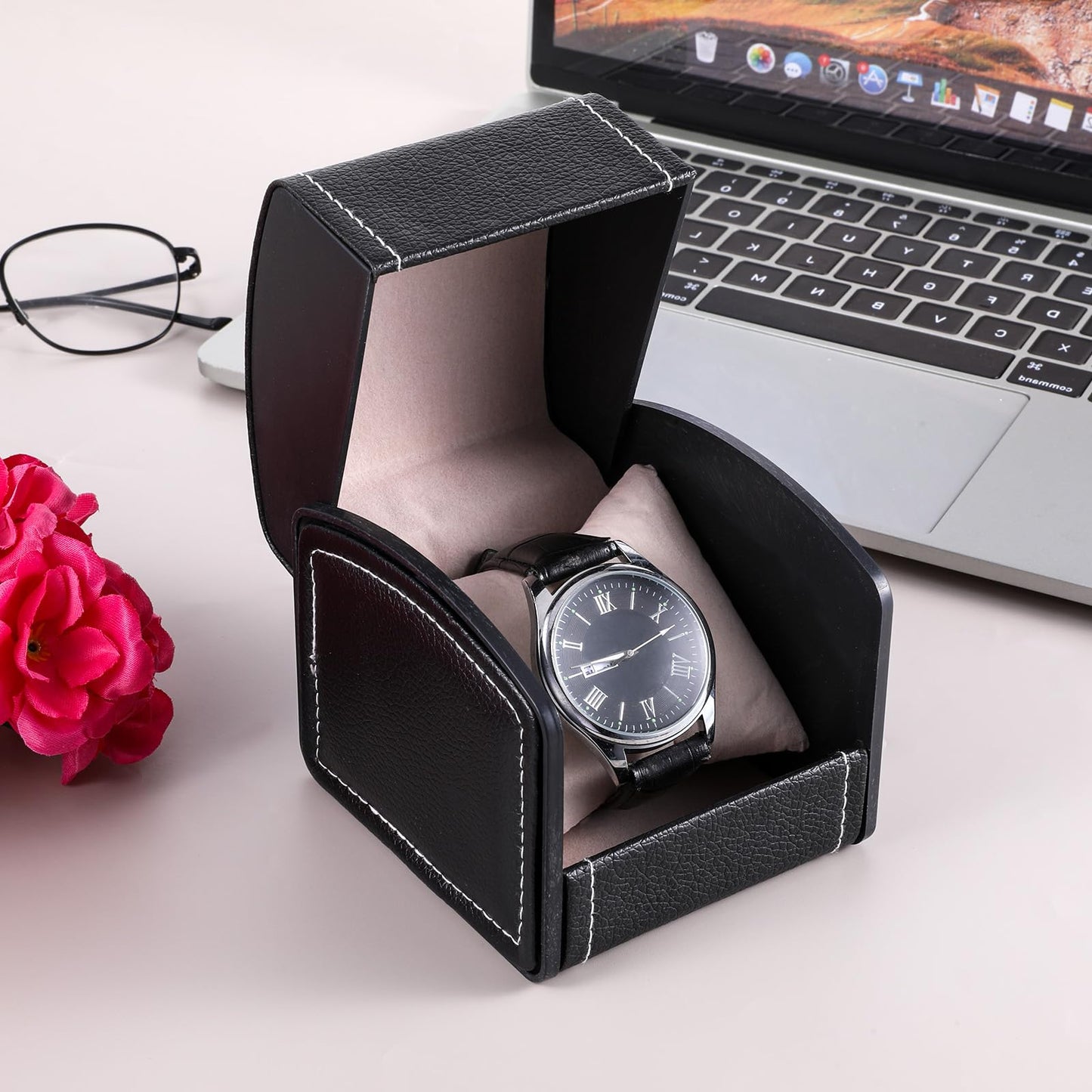 6 PCS Single Watch Case, Watch Gift Box PU Leather Bracelet Boxes Dust-Proof Bracelet Jewelry Gift Box Used for Jewelry, Watches Bracelets Gifts Packaging, Storage and Display-Black