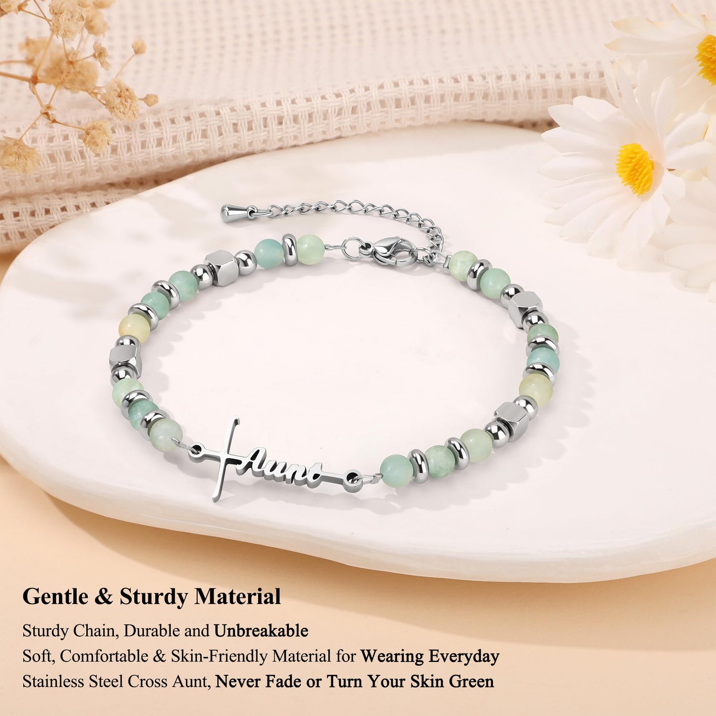 JoycuFF 𝗚𝗶𝗳𝘁𝘀 𝗳𝗼𝗿 𝗪𝗼𝗺𝗲𝗻 𝗙𝗮𝗶𝘁𝗵 𝗖𝗿𝗼𝘀𝘀 𝗕𝗿𝗮𝗰𝗲𝗹𝗲𝘁 Graduation Christmas Valentines Mothers Day Birthday Gifts for Women Her, Meaningful Amazonite Cross Bracelets for Women