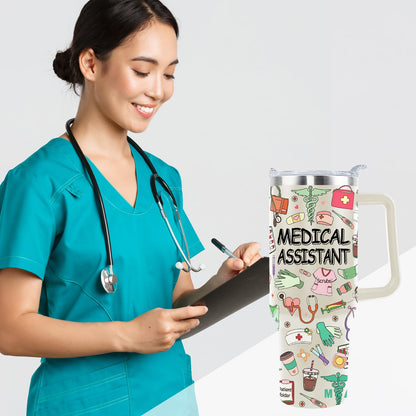40 Oz Medical Assistant Tumbler Medical Assistant Gifts Stainless Steel Insulated Medical Assistant Travel Cup with Handle CMA Medical Assistant Week Gifts for Women Men