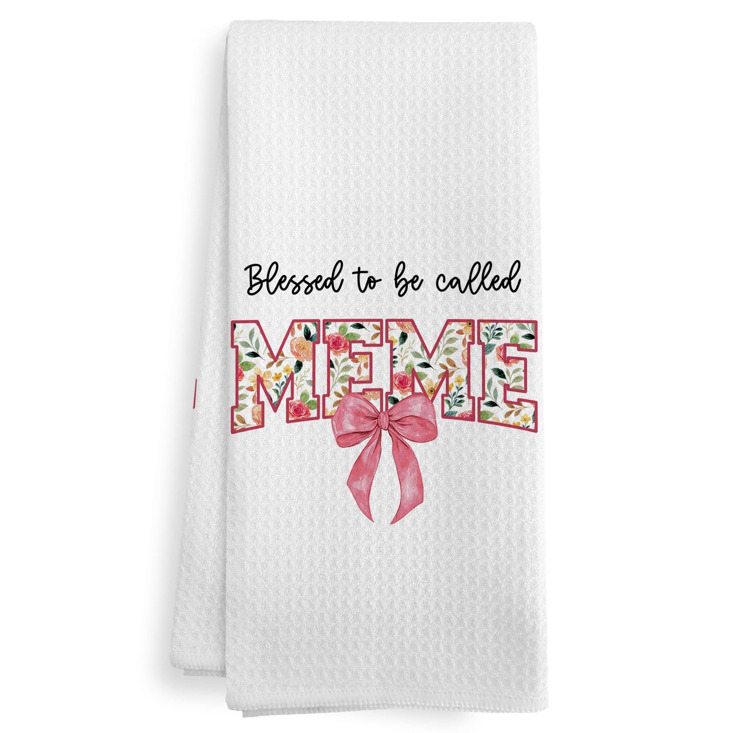 Meme Gifts for Grandma from Grandkids Granddaughter, Mothers Day Christmas Birthday Kitchen Gifts for Grandma, Blessed to be Called Meme Kitchen Dish Hand Tea Towels for Bathroom,16x24 Inch