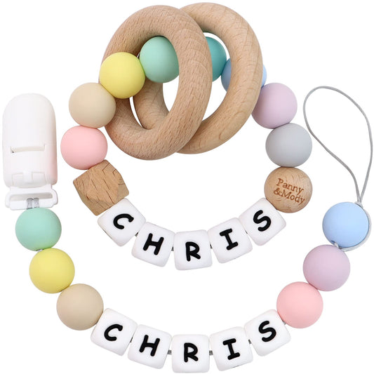 Personalized Gifts Set with Name, Luxurious Ideal Gift for Newborns, Rattle and Clip (Candy)