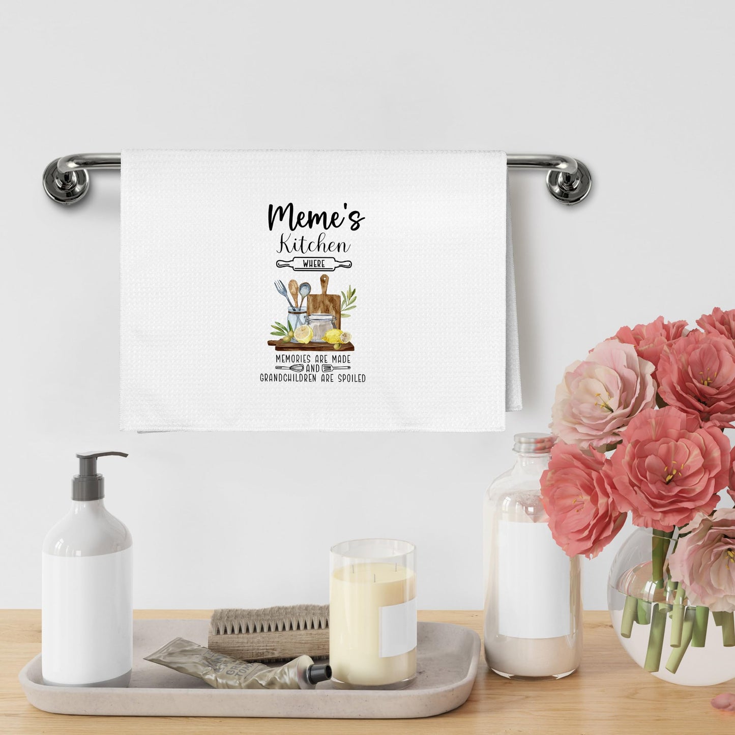 Meme Gifts Gift for Grandma from Grandkids Grandson Granddaughter, Mothers Day Christmas Birthday Kitchen Gifts Gift for Meme, Grandma Meme's Kitchen Dish Hand Tea Towels, 16x24 Inch