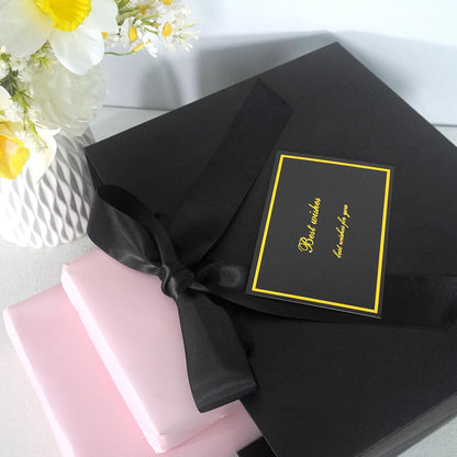 Elegant Black Gift Bag 11.8"x4.5"x9.8" with Ribbons Handles, Includes Card and Tissue for Weddings, Birthdays, Baby Shower Parties, Holidays