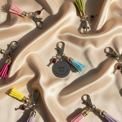 Sureio 12 Sets Girls Trip Gifts Favors Keychains Girls Weekend Favors for Women Travel Gift Key Ring Charm for Bestie Friends Sisters Friendship Cruise Vacation Bachelorette Party Supplies
