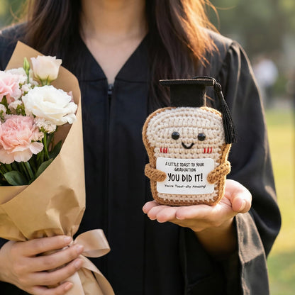 Crisky Handmade Funny Graduation Gifts for Her or Him, Positive Crochet Toast with Little Graduation Card and Grad Caps - You are Totally Amazing - Grad Gifts for College University Masters Degree
