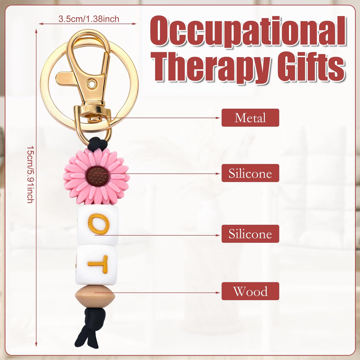 5 Pack Occupational Therapy Keychain Gifts Boho Silicone OT Keychain for Occupational Therapist Sunflower OT Graduation Appreciation Gifts for Women Therapist Nurse Teacher Student