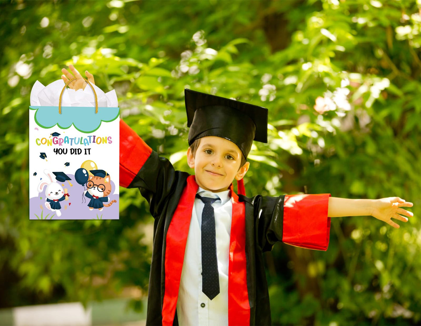PETCEE Kindergarten Graduation Gift Bags - Congratulations Pre-K Preschool Graduation Gifts for Boys Girls You Did It Kindergarten Paper Gift Bags with Tissue Paper for Kids Daughter Son Graduates