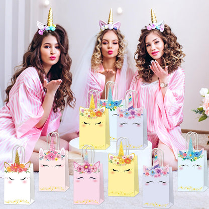 ZOIIWA 12Pcs Unicorn Party Favor Bags Rainbow Themed Treat Bags Pastel Unicorn Candy Goodie Bag Princess Paper Gift Bag with Handle Decorations for Birthday Baby Shower Wedding Party Decor Supplies
