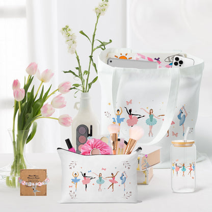 Y1tvei Ballerina Gift Set for Dancing Girls- Dainty Canvas Tote Bag Handbag, Gifts for Ballet Women Birthday Party Favors