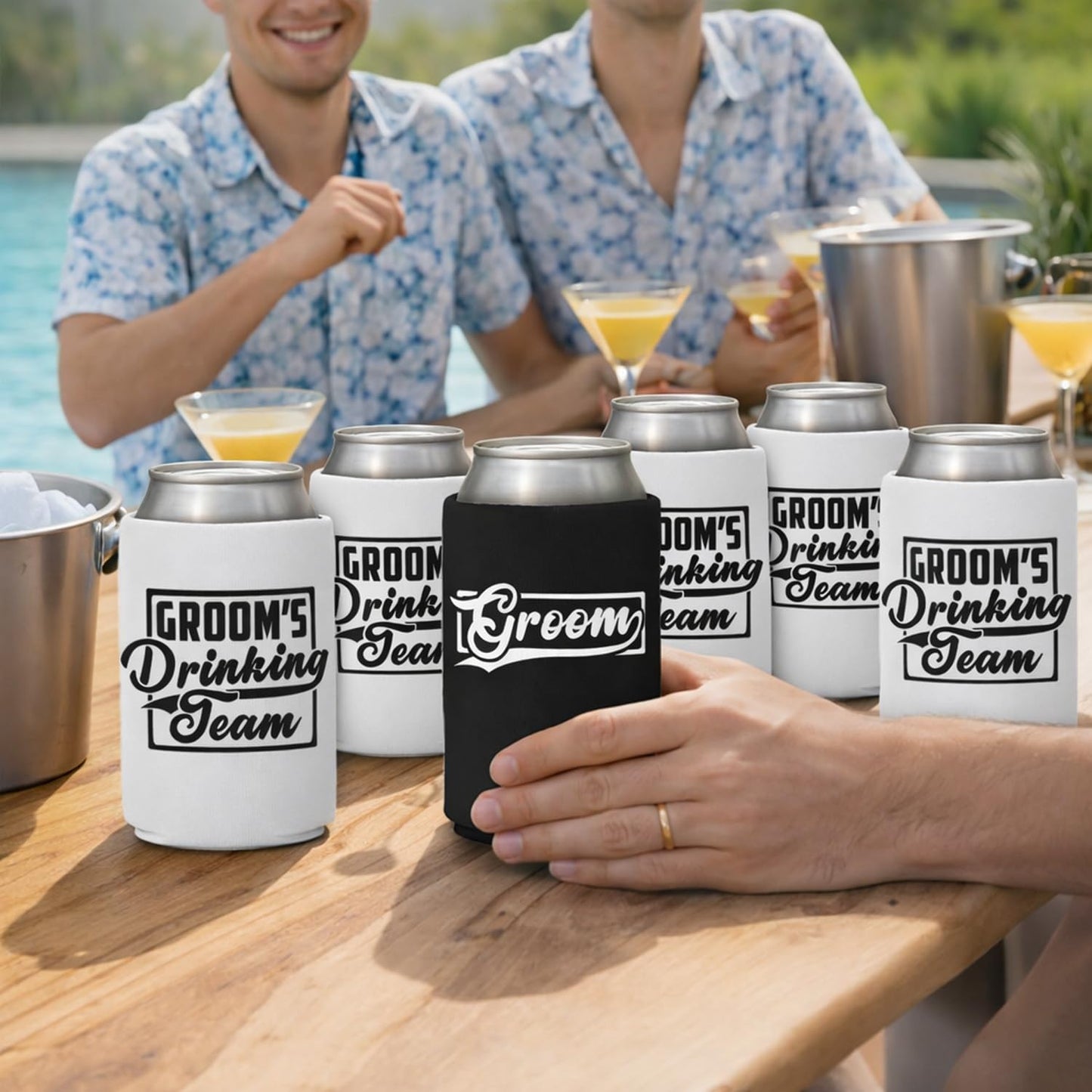 Groom and Groomsmen Can Coolers – Groom’s Drinking Team Beer Can Coolers for Bachelor Party and Wedding Gifts