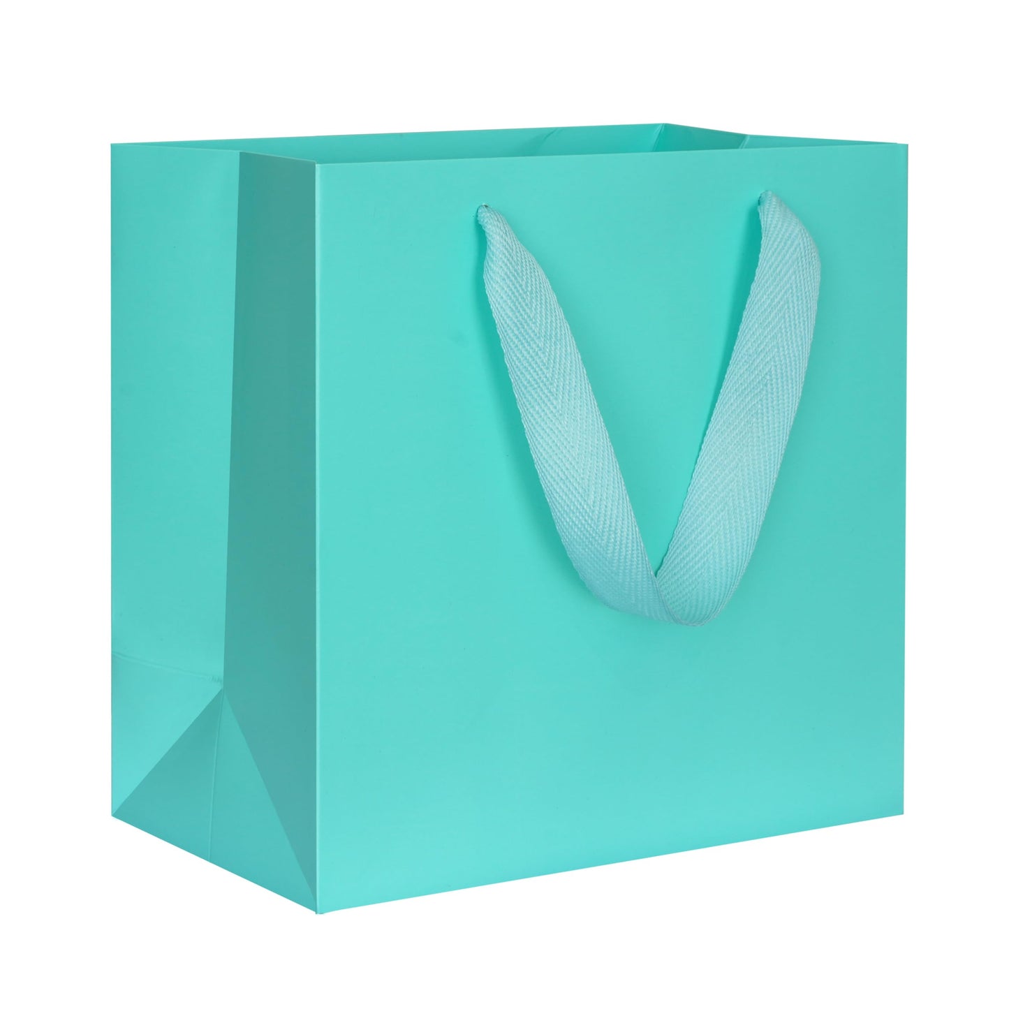 KEYYOOMY Teal Blue Gift Bags with Handles, Square Body Wide Bottom Kraft Paper Gift Bags Party Favor Bags for Wedding Birthday Christmas Shopping Business (10CT, 10x10x5 in, Teal Blue)