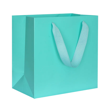 KEYYOOMY Teal Blue Gift Bags with Handles, Square Body Wide Bottom Kraft Paper Gift Bags Party Favor Bags for Wedding Birthday Christmas Shopping Business (10CT, 10x10x5 in, Teal Blue)
