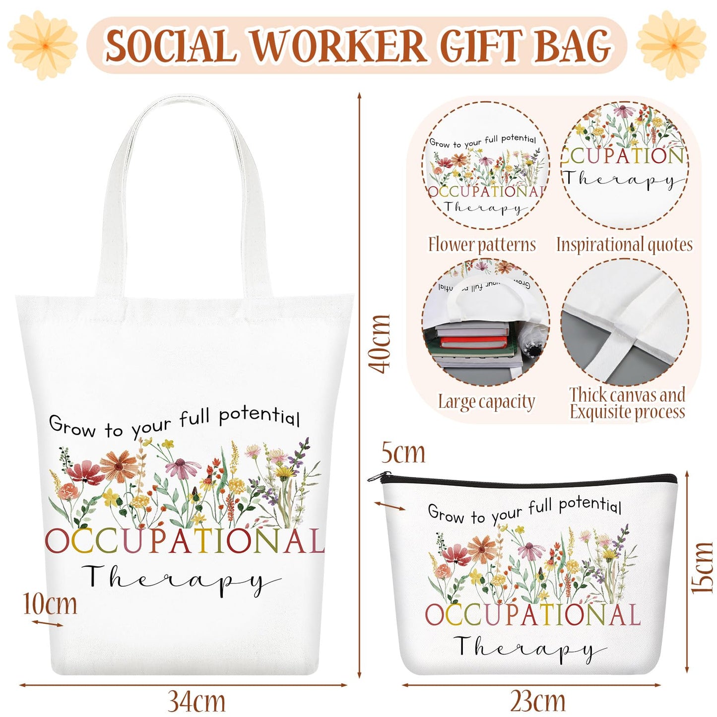 Watersay 5 Pcs Occupational Therapy Gifts, Cosmetic Bag, Canvas Bag, Coil Notebook, Ballpoint Pen and Keychain for Women Office School Graduation Advocate Coworker Christmas Anniversaries Gift