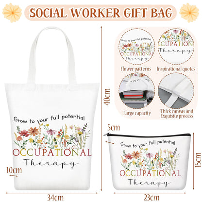 Watersay 5 Pcs Occupational Therapy Gifts, Cosmetic Bag, Canvas Bag, Coil Notebook, Ballpoint Pen and Keychain for Women Office School Graduation Advocate Coworker Christmas Anniversaries Gift