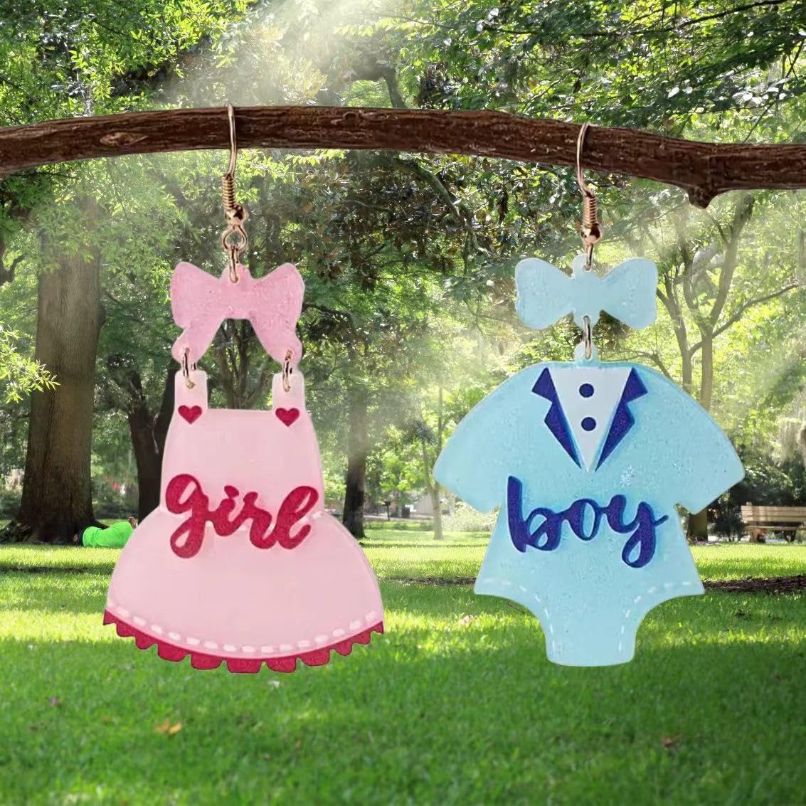 Gender Reveal Earrings Glitter Acrylic Blue Pink Dress Earrings for Gender Reveal Pregnancy Announcement Baby Shower Party