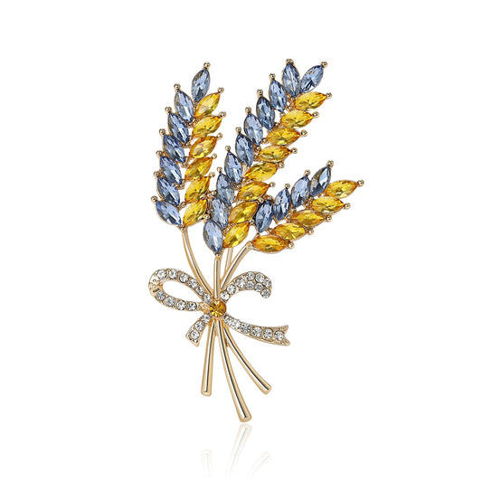 Fashion Three-head Ear of Wheat Brooch for Women Blue and Yellow Ukrainian Flag Brooch Patriotic Pin Gift