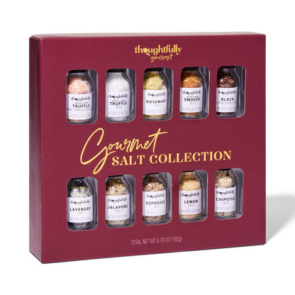 Thoughtfully Gourmet, Gourmet Cooking Salt Sampler Gift Set, Gourmet Seasoning Salts In Glass Bottles, Flavors Include Smoked, Lavender, Rosemary, Truffle, Lemon, Chipotle and More, Set of 10