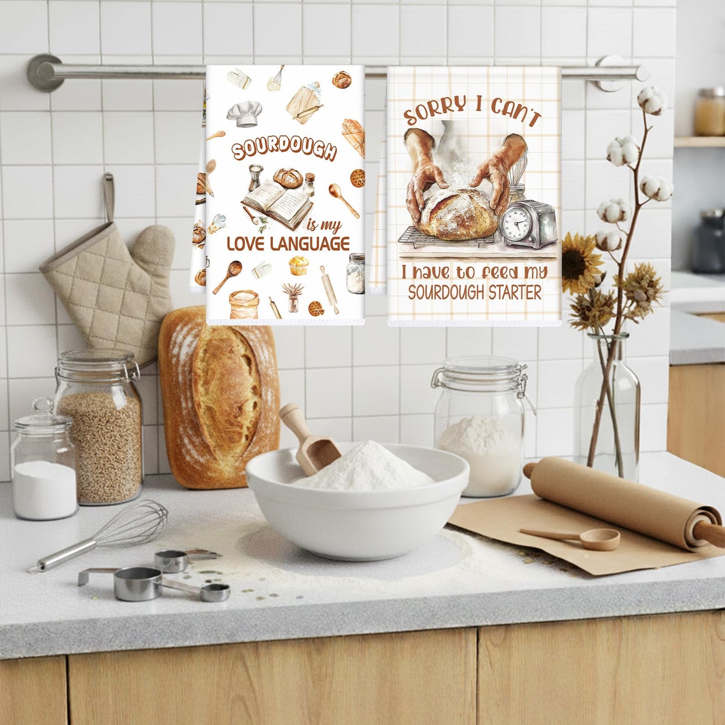 Funny Sourdough Baking Kitchen Towels, 6 PCS Tea Bread Kitchen Hand Towels, Absorbent Sour Dough Proofing Flour Sack Hand Dish Towel for Baking Lover Gifts Women Men Chef Tea Cloths Home Decor Gifts
