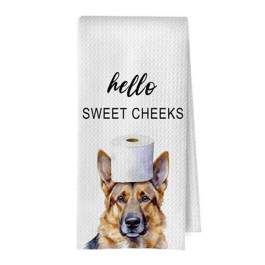 German Shepherd Bathroom Towels - Funny German Shepherd Decorative Waffle Weave Hand Towels for Toilet Bathroom, 16×24 Inches