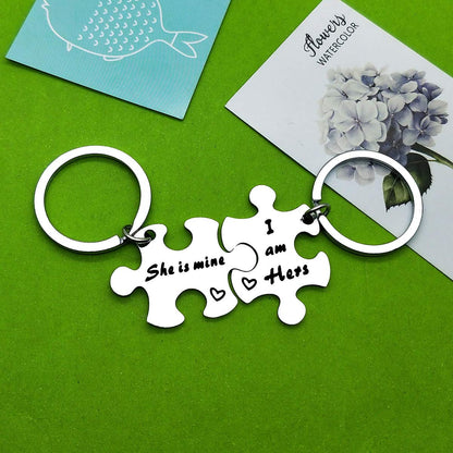 Baipilu Lesbian Couples Keychain Set - I am Hers, She is Mine Keychain for LGBT Women, Stainless Steel Keychain Gift for Girlfriend, Valentine's Day, Anniversary, Birthday, Wedding