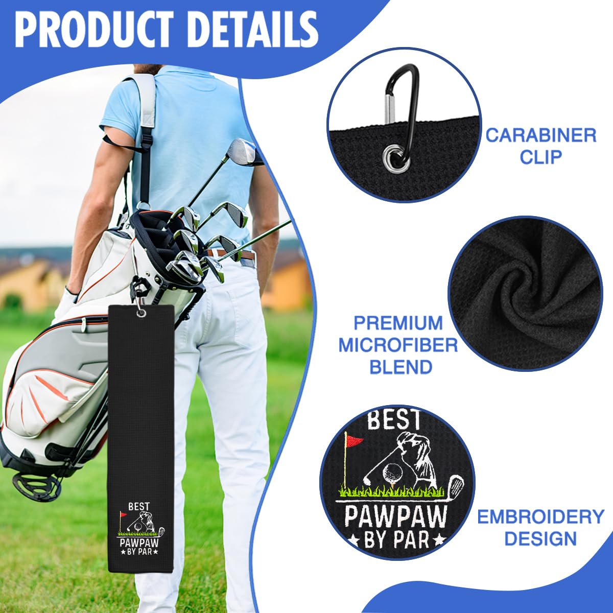 Hafhue Best Pawpaw Par Embroidered Golf Towel for Men Grandpa, Birthday or Retirement Gifts, Funny Golf Towels for Golf Bag with Clip, National Golfs Day Present for Uncle, Golfs Accessories for Bags