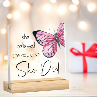 She Believed She Could So She Did Acrylic Plaque Sign - Congratulations Gifts for Women - New Job Gifts - College Graduation Gifts for Her - Office Inspirational Promotion Gift for Coworker