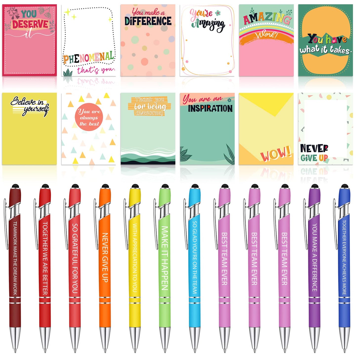 Geyee 24 Pcs End of Year Gifts Employee Sticky Notes with Funny Pen 3 x 4 Inch Employee Appreciation Gifts for Coworkers Teacher Office Staff Work Appreciation Administrative Professional Gift
