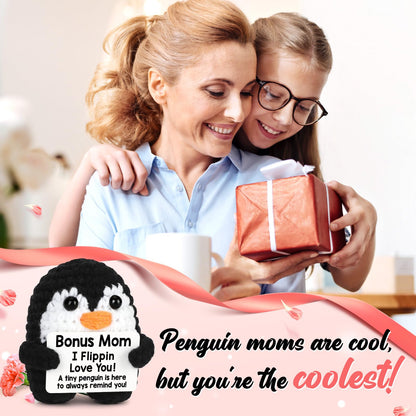 CryCarrot Mini Funny Bonus Mom Gifts for Birthday Mothers Day, Handmade Crochet Penguin for Bonus Mom from Daughter Son, BonusMom Gifts for Birthday Mother‘s Day Christmas Cute Decor