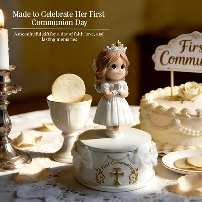 First Communion Gifts for Girls - 1st Holy Communion Gift with Prayerful Girl Figurine, Keepsake Box & Pearl Bracelet - Religious Keepsake Gift for Girls