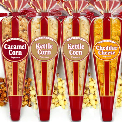 Gourmet Popcorn – Premium Pack of 4 Popcorn Mini Cones & Exclusive Inspirational Sticker! Small Storage Space Friendly & Great Stocking Stuffers!