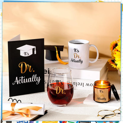 Didaey 4 Pcs It's Dr Actually Graduation Gift Set for Phd Doctorate Degree Physician 11 oz Coffee Mug and 18 oz Stemless Wine Glass Doctorate Graduation Gift for 2026 Medical Graduate Congratulation