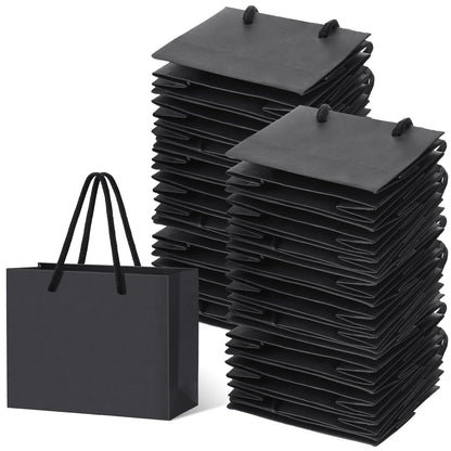 Honoson 100 Pcs Thicken Black Mini Gift Bags with Handles, 3.9 x 4.7 x 2.4 Inch Small Paper Goodie Shopping Bags for Small Business Party Wedding Gift Wrap Valentine