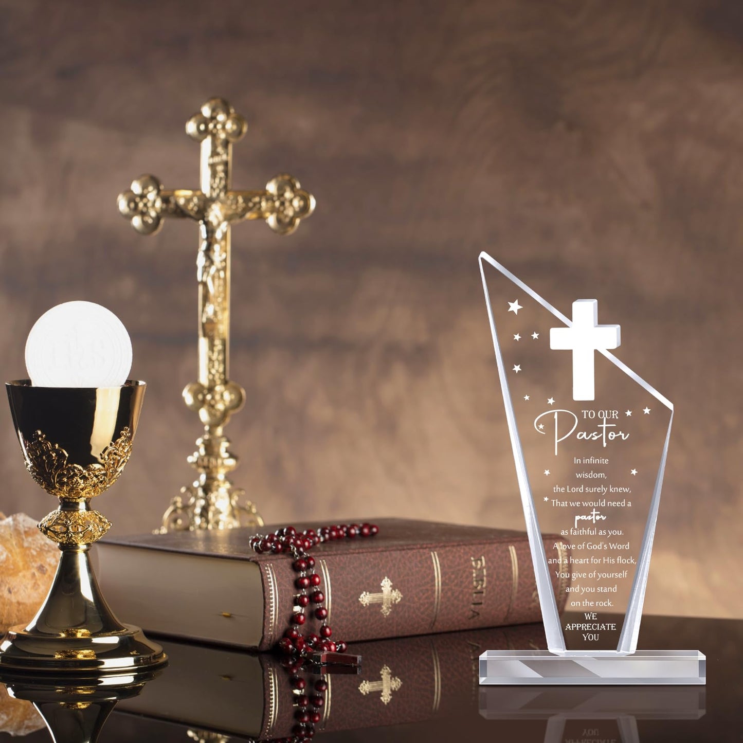 Kosiz 1 Pcs Pastor Christian Gift Appreciation Decorations Acrylic Cross Plaques for Men Women Church Father's Day Retirement Keepsake Religious Thank You Decor Gratitude Saying Sign (Classic Pastor)