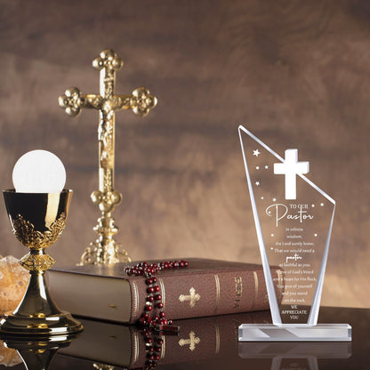 Kosiz 1 Pcs Pastor Christian Gift Appreciation Decorations Acrylic Cross Plaques for Men Women Church Father's Day Retirement Keepsake Religious Thank You Decor Gratitude Saying Sign (Classic Pastor)