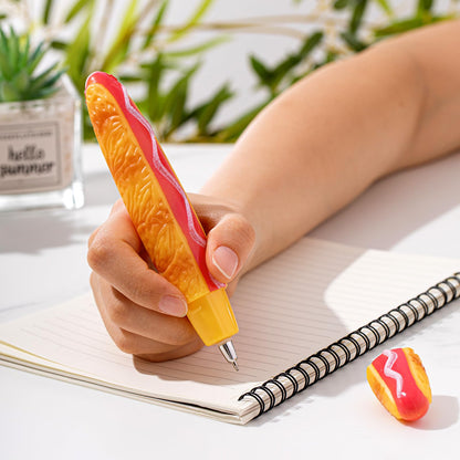 Sayglossy 4 Pcs Hot Dog Writing Pens 0.5 mm Cool Fast Food Fun Decorative Gifts for Christmas Birthday Party Office Desk Accessories