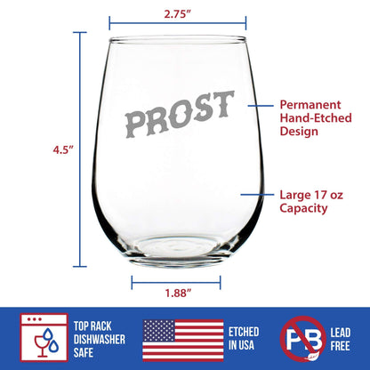 Bevvee Prost - German Cheers - Stemless Wine Glass - Germany Themed Gifts or Party Decor for Women and Men - Large