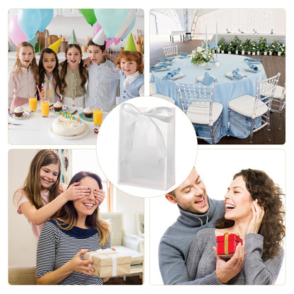 ZJHiome Clear Gift Bags with Handle, 8 PCS PVC Gift Bag with Ribbon Bow for Christmas Easter Wedding Baby Shower Birthday Party(White)