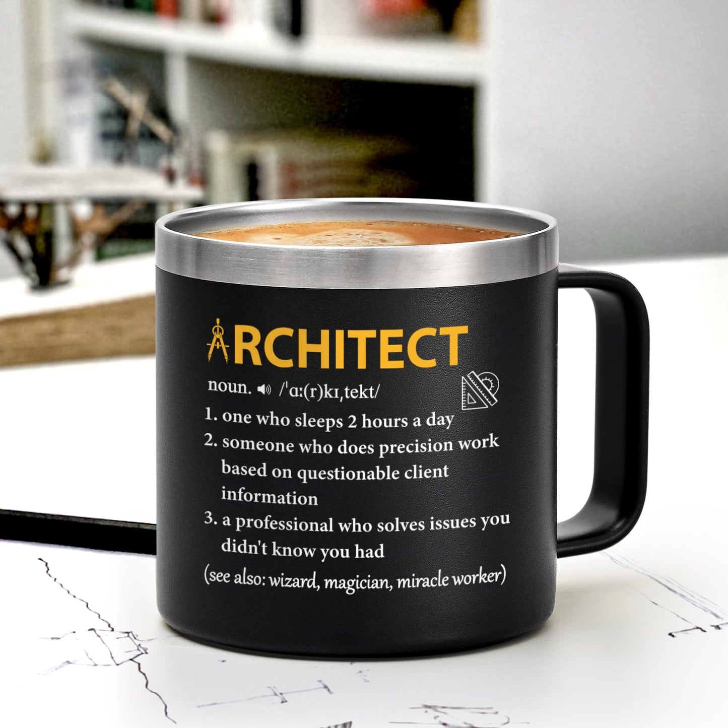 Gtmileo Architecture Gifts, 14 Oz Insulated Architect Coffee Mug, Christmas Graduation Birthday Architects Gifts for Architecture Student Men Women, Black