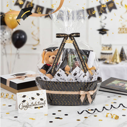 Colingmill Gift Basket for Graduation, Empty Woven Basket with Gift Bag Bow and Tissue Paper, Decorative Rope Baskets for 2026 Grad Keepsake Gifts, 14"x 10"x 5.5"(Black)