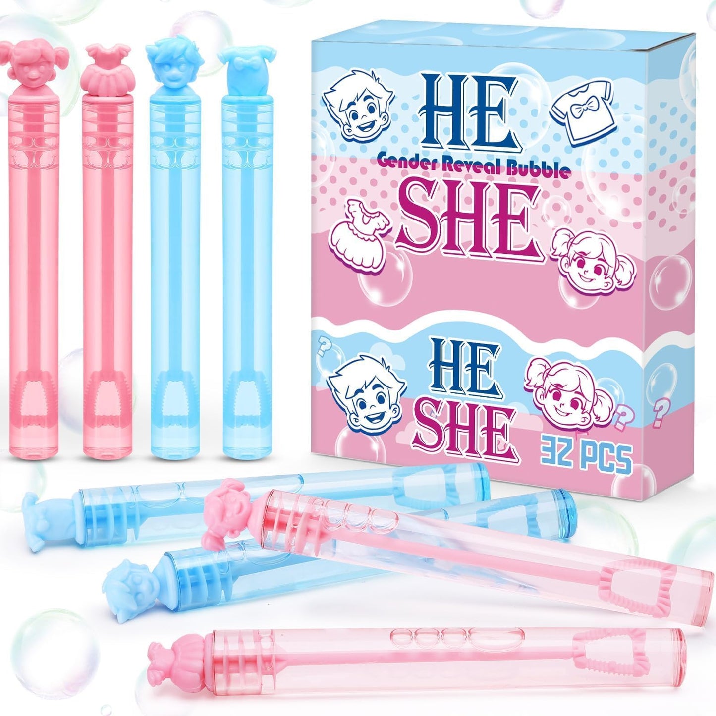 Gender Reveal Decorations, Mini Bubble Wands Party Favors for New Parents, 32 Pack Kids Birthday Supplies, Pregnancy Gifts Box for Expecting Mom, Girl Boy Baby Shower, Pinata Goody Bag Stuffers Filler