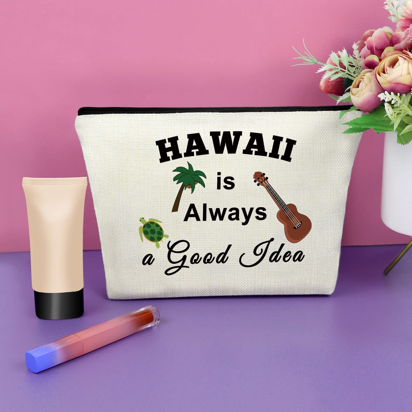 Hawaii Themed Makeup Bag - Beach Essentials for Women's Trips & Gifts