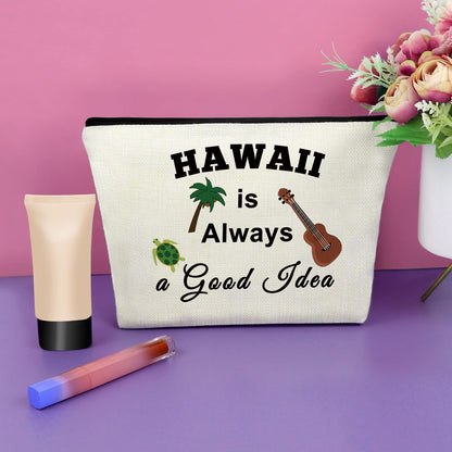 Hawaii Themed Makeup Bag - Beach Essentials for Women's Trips & Gifts
