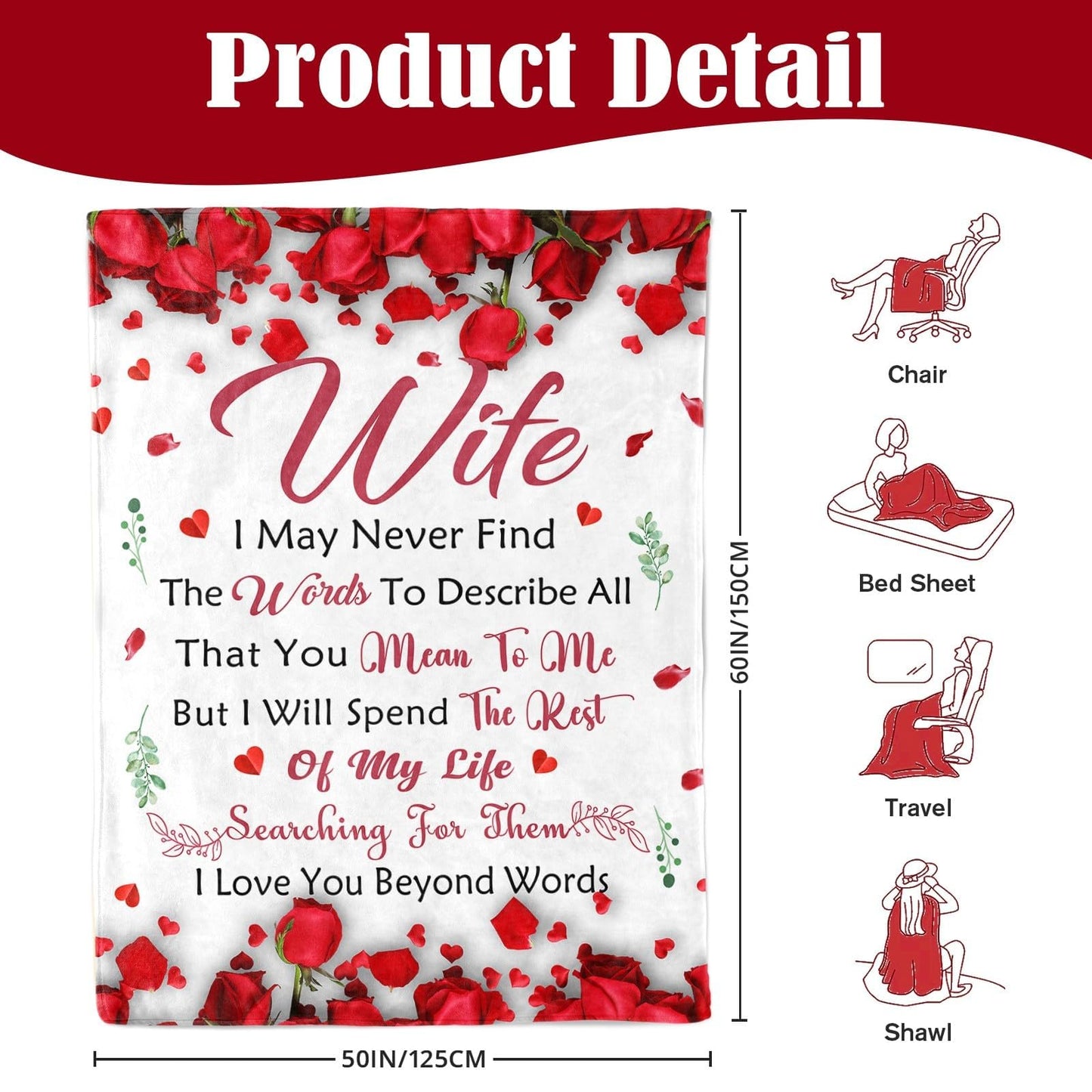 Gifts for Wife from Husband - Anniversary Wedding Gifts for Women - Wife Birthday Ideas - Romantic I Love You Gift for Her - Valentines Present for Her - to My Wife's Blanket 50"x60"