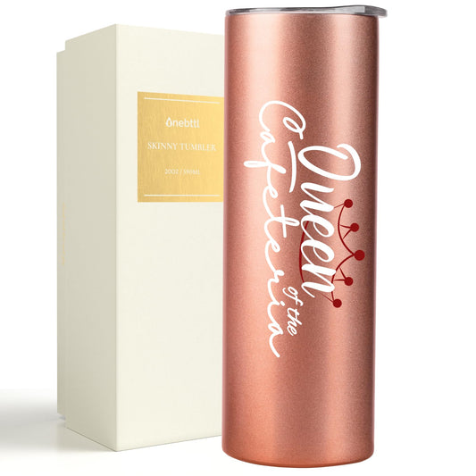 Onebttl Lunch Lady Appreciation Gifts, 20oz Stainless Steel Insulated Skinny Tumbler, Lid & Straw Included, Rose Gold
