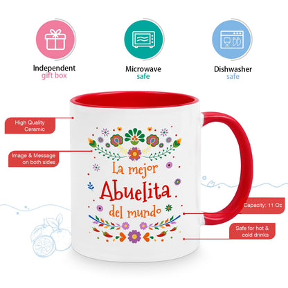 YHRJWN Abuela Coffee Mug - La Mejor Abuelita Del Mundo, Grandma Gift in Spanish for Mother's Day, Birthday, Christmas - Regalo Para Abuela, Taza Abuelos, 11 Oz, Red & White