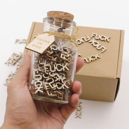 KUMLENMO fuck jar（5oz） Gift Jar,Fucks to Give,Fuck Wooden Cutout Letter Piece Bad Mood Vent Spoof Birthday Day,Holiday, Thanksgiving Christmas Gifts to Friend,Gag Funny Gift